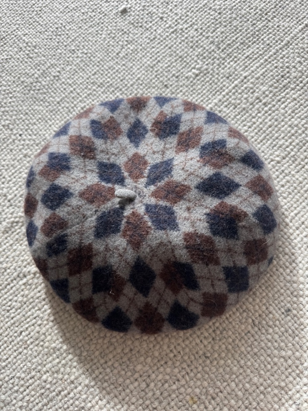Steve Madden Diamond-Pattern Wool Beret in Gray, Blue & Brown